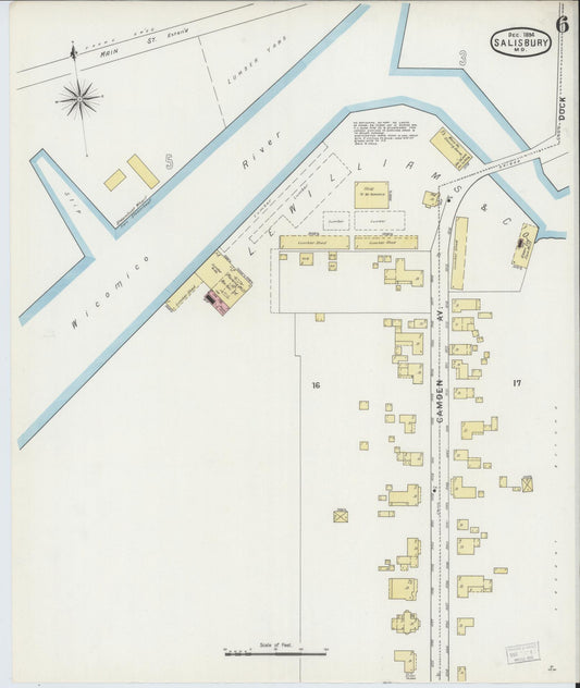 Sanborn Fire Insurance Map from Salisbury, Wicomico County, Maryland (1894), Sheet #0006 - Historic Sanborn Fire Insurance Map Print, vintage old map wall art