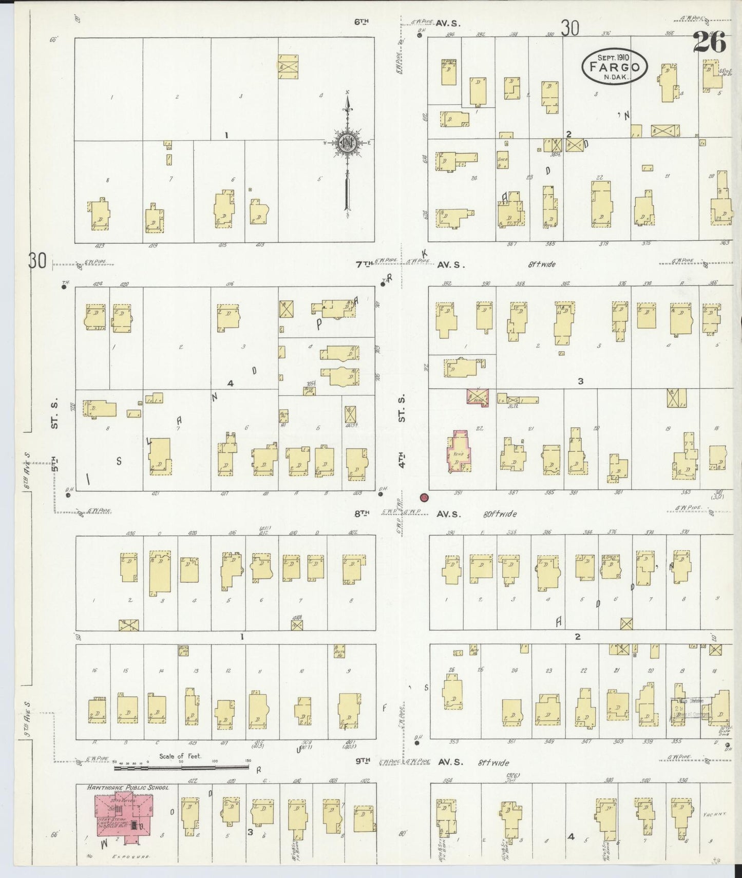 Sanborn Fire Insurance Map from Fargo, Cass County, North Dakota (1910), Sheet #0026 - Complete Map Set gallery image, historic Sanborn map, vintage wall art, North Dakota North Dakota