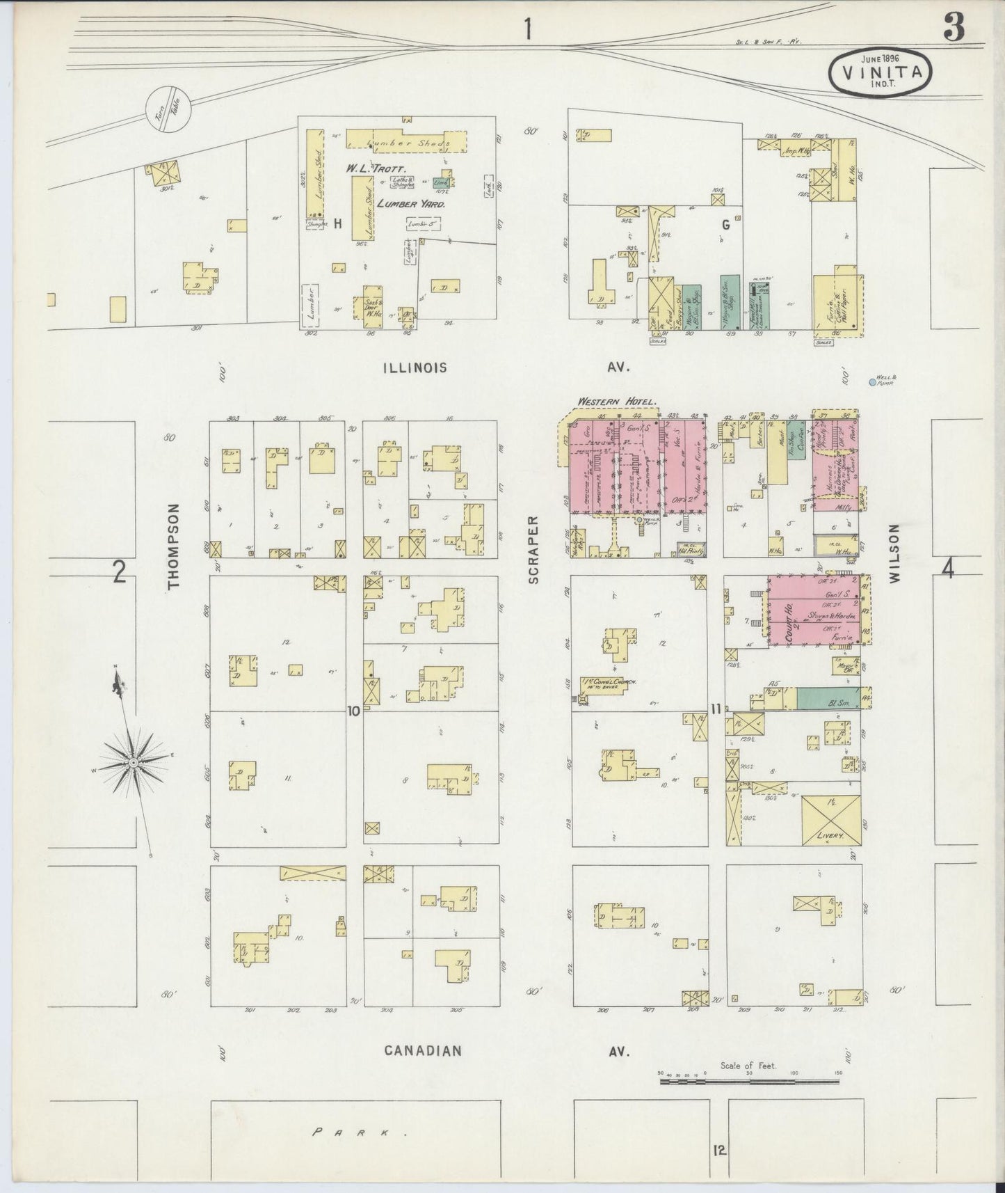 Sanborn Fire Insurance Map from Vinita, Craig County, Oklahoma (1896), Sheet #0003 - Complete Map Set gallery image, historic Sanborn map, vintage wall art, Oklahoma Oklahoma