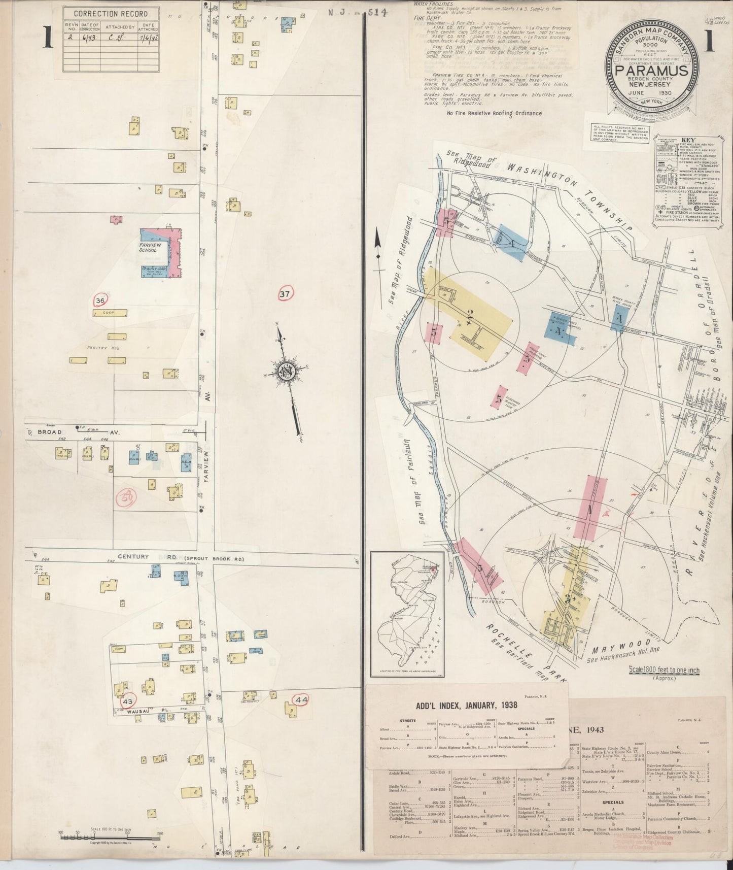 Sanborn Fire Insurance Map from Paramus, Bergen County, New Jersey. (1943) – Historic Sanborn Fire Insurance Map Print
