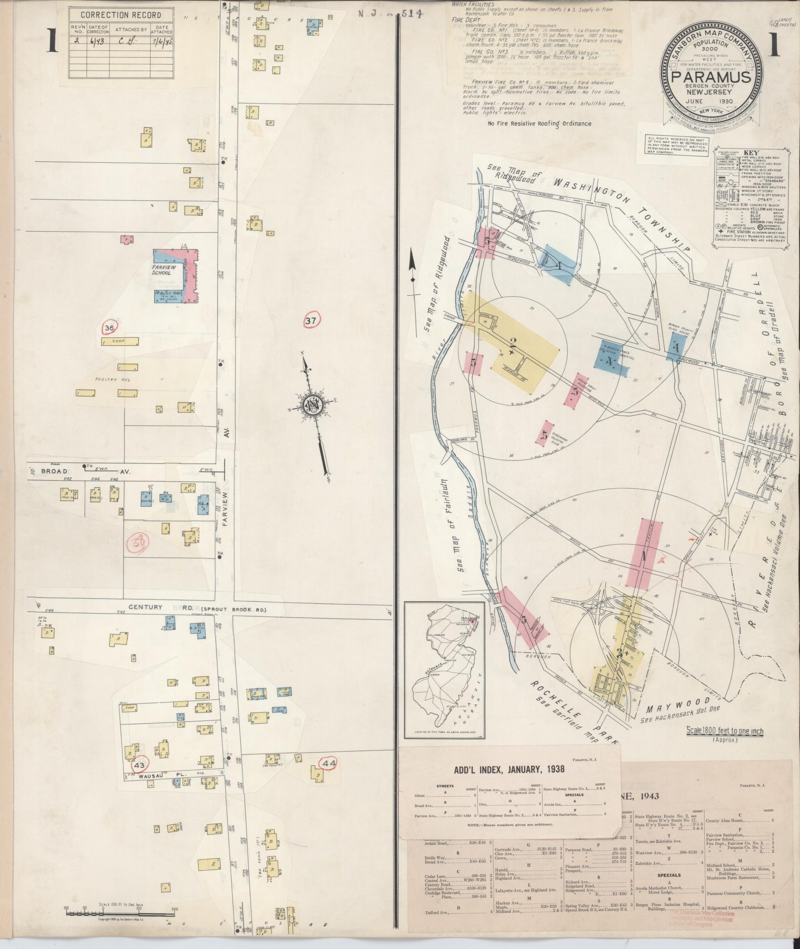 Sanborn Fire Insurance Map from Paramus, Bergen County, New Jersey. (1943) – Historic Sanborn Fire Insurance Map Print