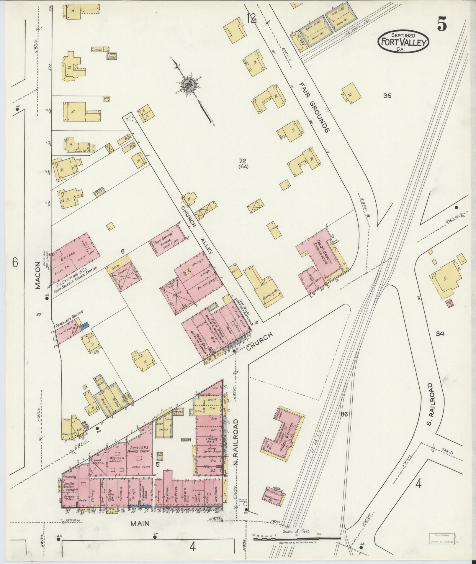 Sanborn Fire Insurance Map from Fort Valley, Peach County, Georgia (1920), Sheet #0005 - Historic Sanborn Fire Insurance Map Print, vintage old map wall art, antique decor, genealogy gift, Georgia Georgia map