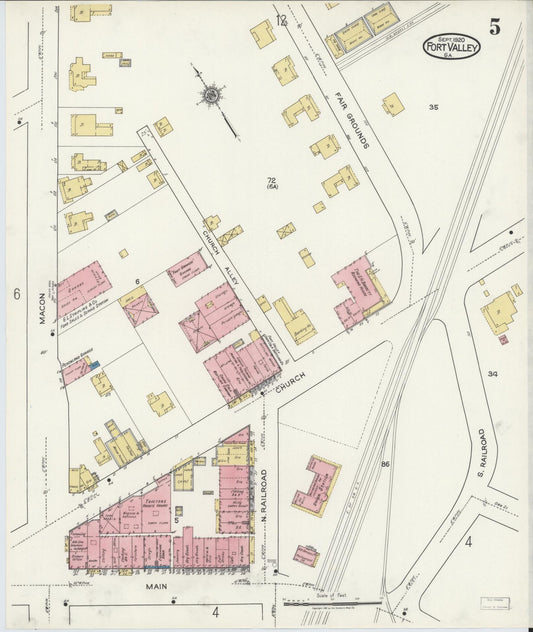 Sanborn Fire Insurance Map from Fort Valley, Peach County, Georgia (1920), Sheet #0005 - Historic Sanborn Fire Insurance Map Print, vintage old map wall art, antique decor, genealogy gift, Georgia Georgia map