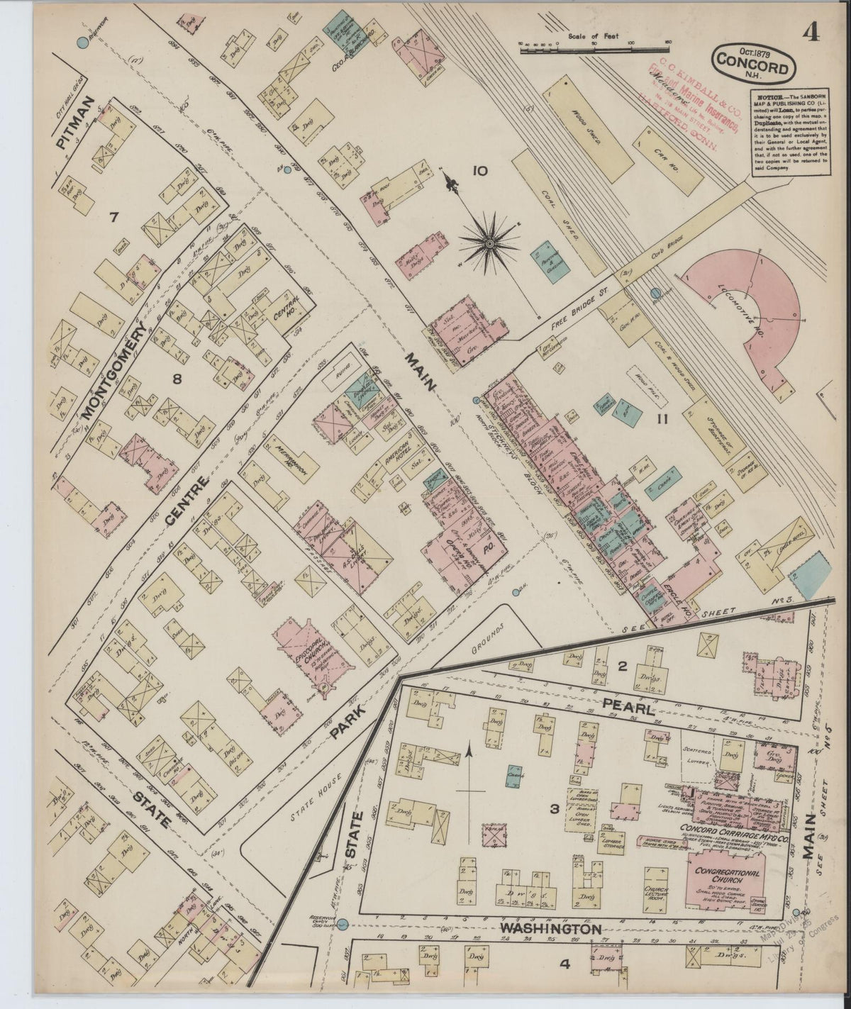 Sanborn Fire Insurance Map from Concord, Merrimack County, New Hampshire (1879), Sheet #0004 - Complete Map Set gallery image, historic Sanborn map, vintage wall art, New Hampshire New Hampshire