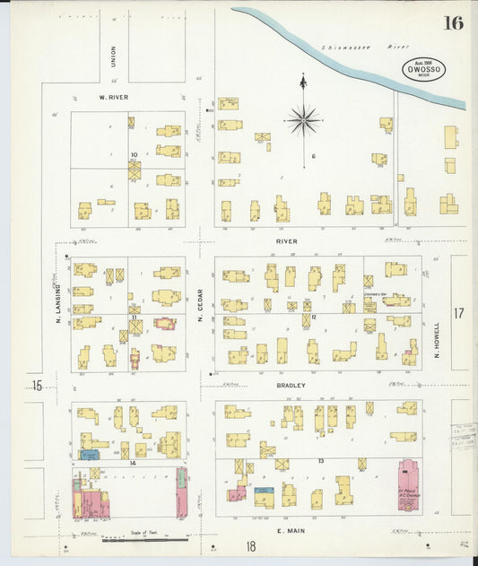 Sanborn Fire Insurance Map from Owosso, Shiawassee County, Michigan (1908), Sheet #0016 - Historic Sanborn Fire Insurance Map Print, vintage old map wall art, antique decor, genealogy gift, Michigan Michigan map