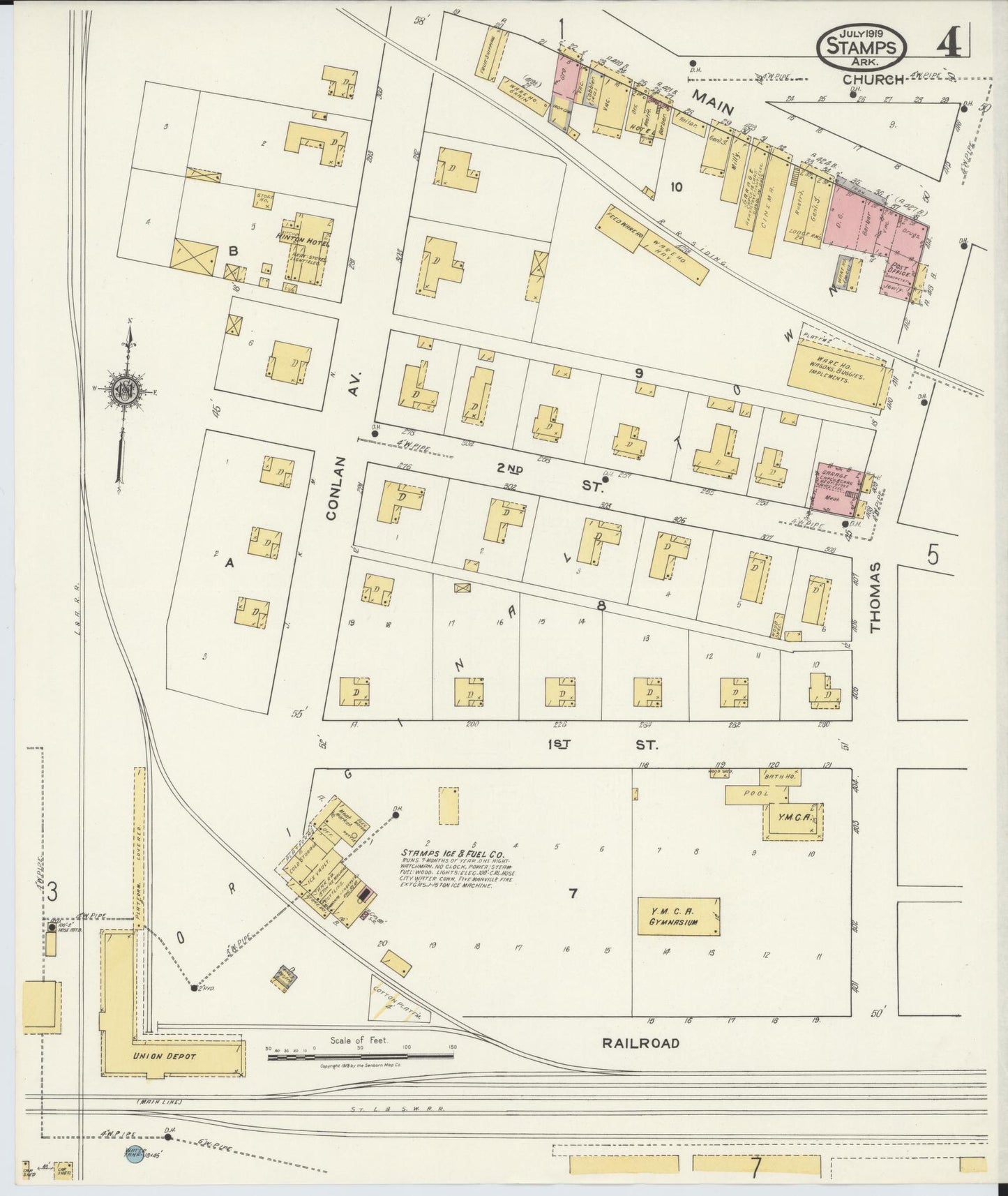 Sanborn Fire Insurance Map from Stamps, Lafayette County, Arkansas (1919), Sheet #0004 - Complete Map Set gallery image, historic Sanborn map, vintage wall art, Arkansas Arkansas
