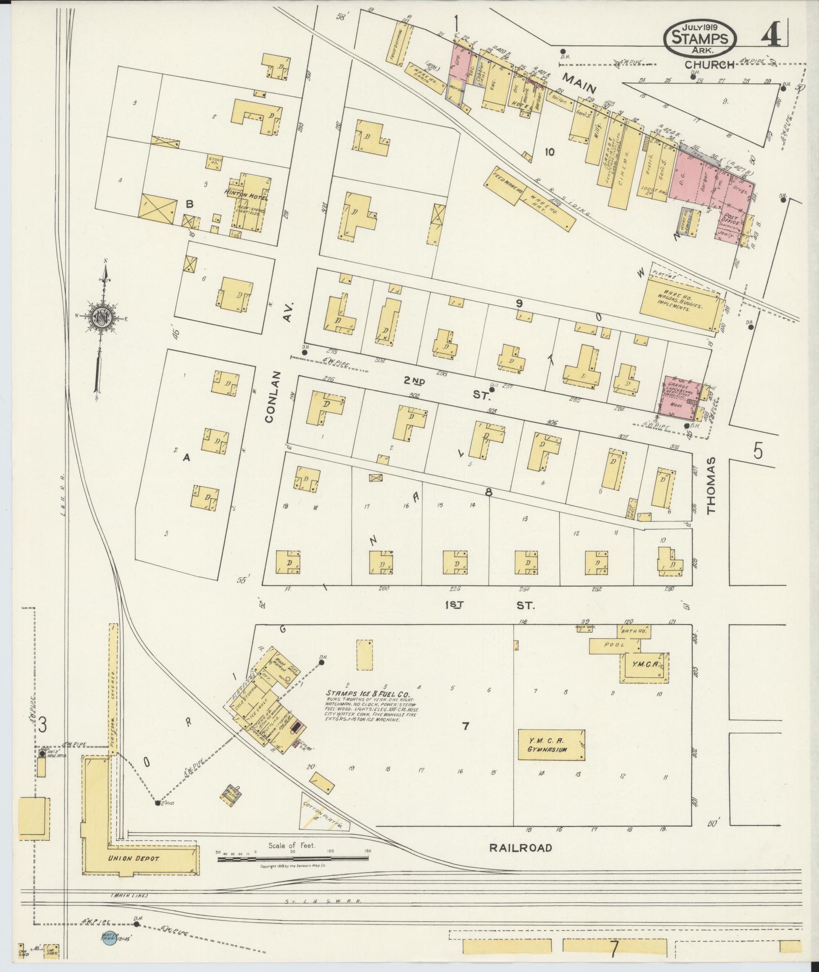 Sanborn Fire Insurance Map from Stamps, Lafayette County, Arkansas (1919), Sheet #0004 - Complete Map Set gallery image, historic Sanborn map, vintage wall art, Arkansas Arkansas