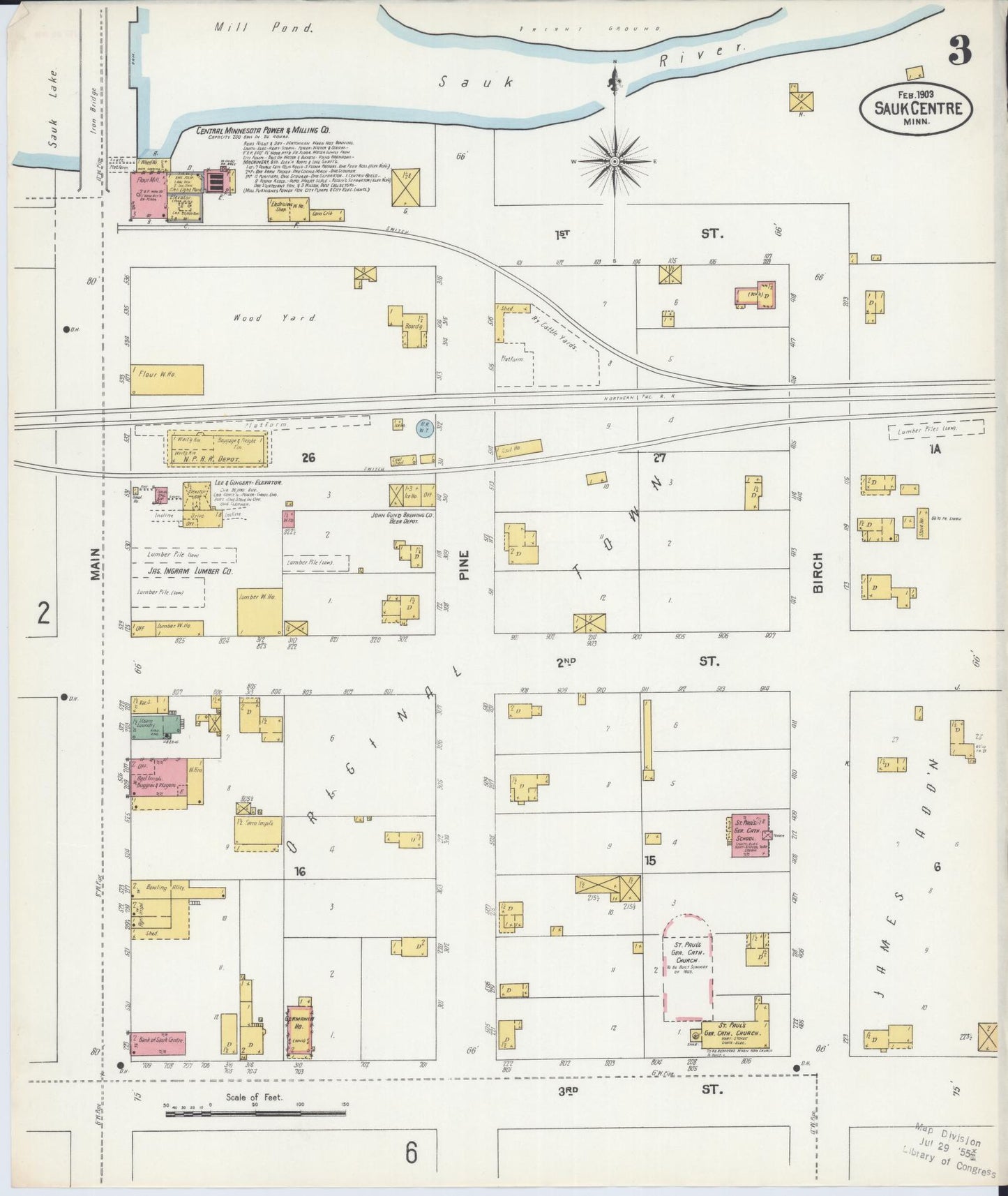 Sanborn Fire Insurance Map from Sauk Centre, Stearns County, Minnesota (1903), Sheet #0003 - Complete Map Set gallery image, historic Sanborn map, vintage wall art, Minnesota Minnesota