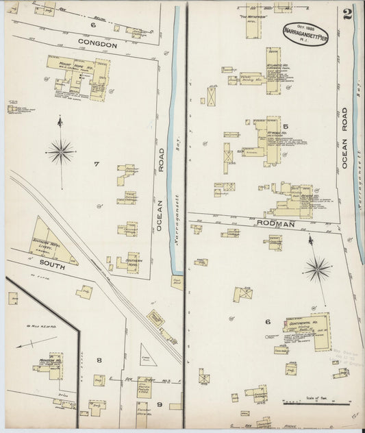 Sanborn Fire Insurance Map from Narragansett Pier, Washington County, Rhode Island (1885), Sheet #0002 - Historic Sanborn Fire Insurance Map Print, vintage old map wall art, antique decor, genealogy gift, Rhode Island Rhode Island map