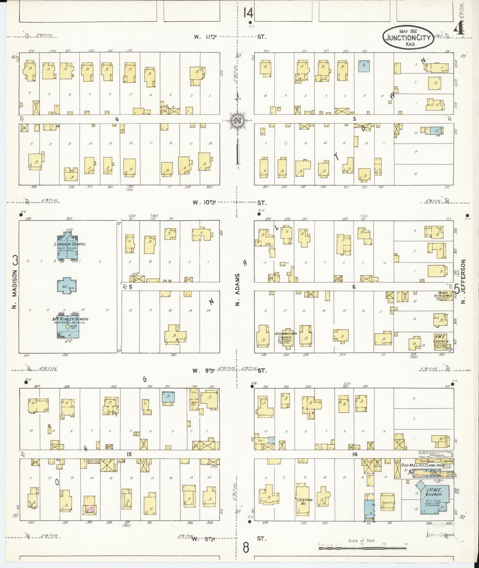 Sanborn Fire Insurance Map from Junction City, Geary County, Kansas (1912), Sheet #0004 - Historic Sanborn Fire Insurance Map Print, vintage old map wall art, antique decor, genealogy gift, Kansas Kansas map
