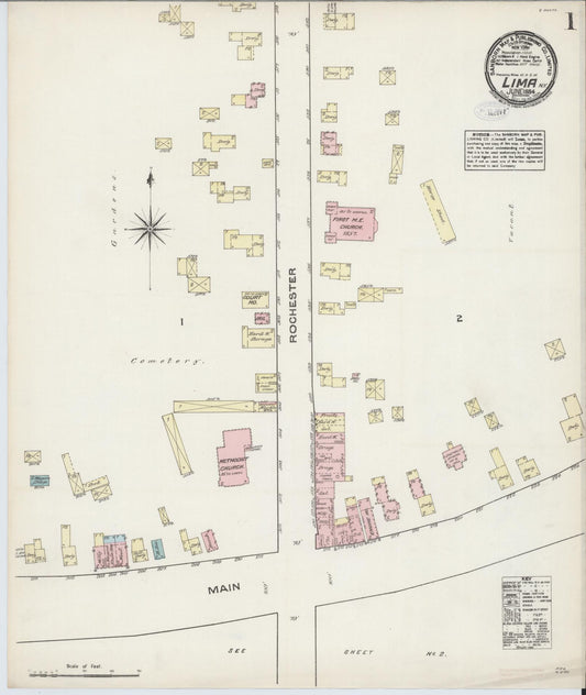 Sanborn Fire Insurance Map from Lima, Livingston County, New York (1884), Sheet #0001 - Complete Map Set gallery image, historic Sanborn map, vintage wall art, New York New York