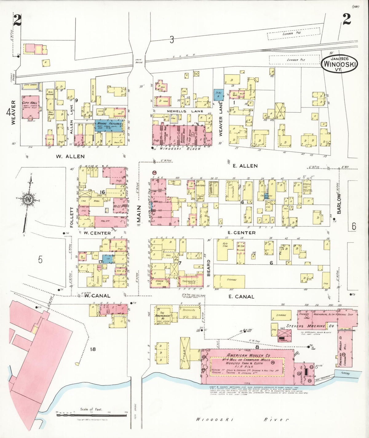 Sanborn Fire Insurance Map from Winooski, Chittenden County, Vermont (1926), Sheet #0002 - Complete Map Set gallery image, historic Sanborn map, vintage wall art, Vermont Vermont