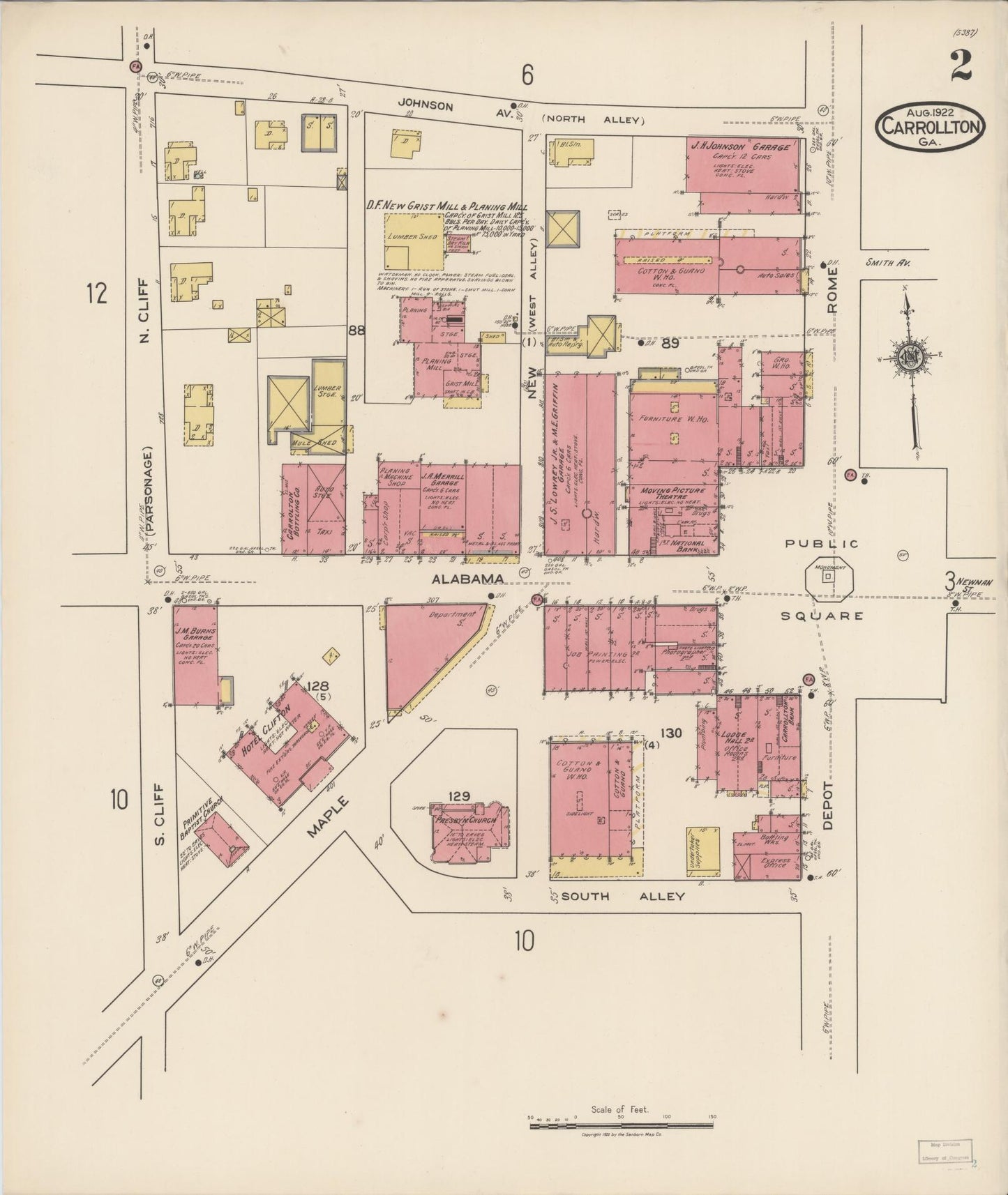 Sanborn Fire Insurance Map from Carrollton, Carroll County, Georgia (1922), Sheet #0002 - Complete Map Set gallery image, historic Sanborn map, vintage wall art, Georgia Georgia