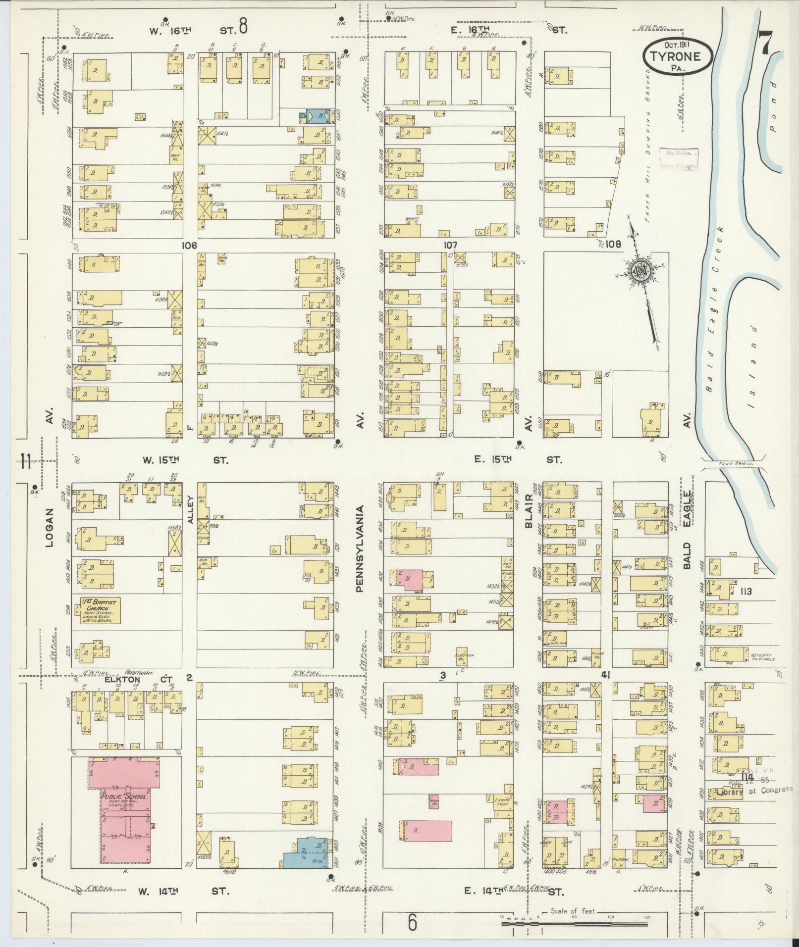 Sanborn Fire Insurance Map from Tyrone, Blair County, Pennsylvania (1911), Sheet #0007 - Historic Sanborn Fire Insurance Map Print, vintage old map wall art, antique decor, genealogy gift, Pennsylvania Pennsylvania map