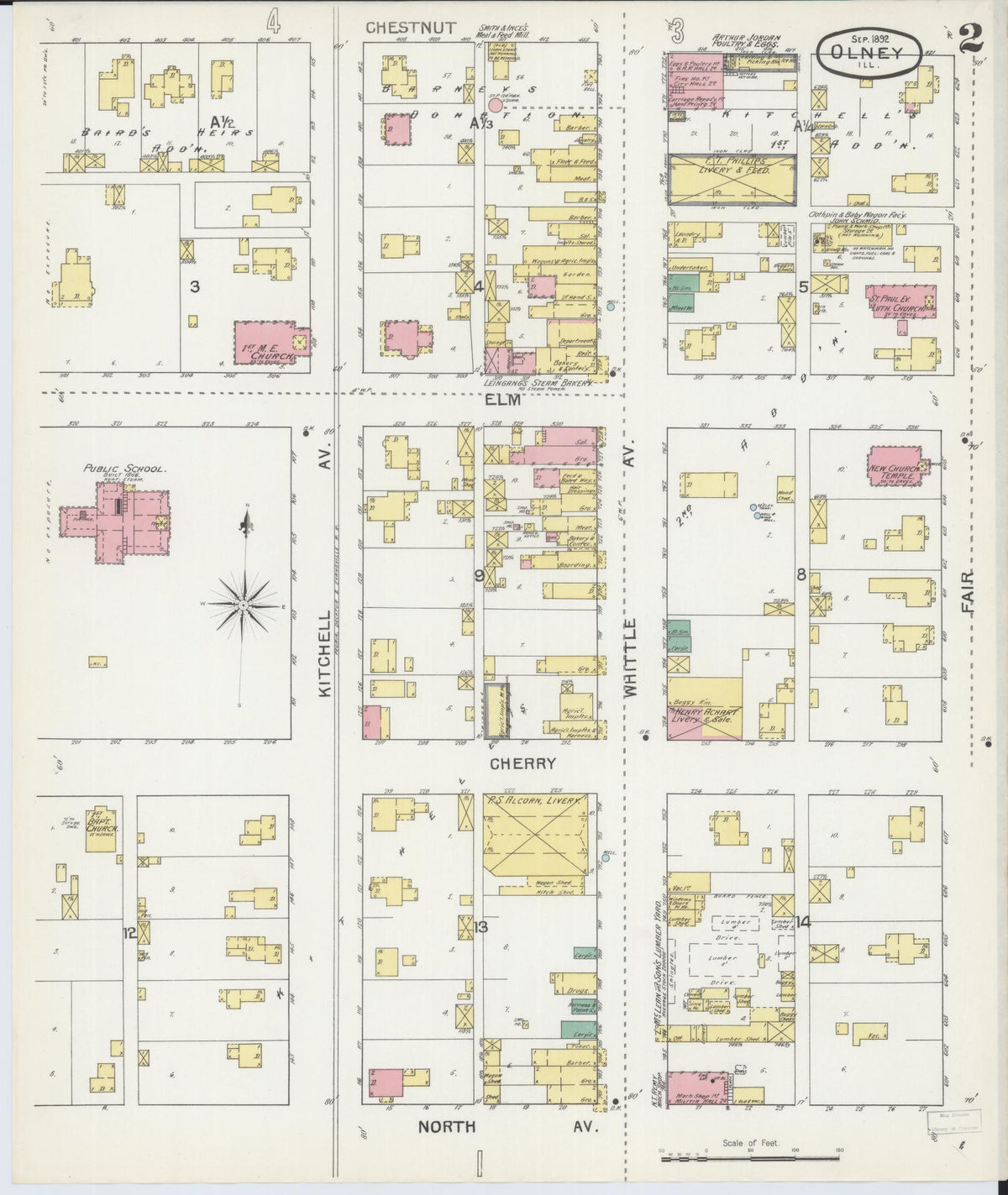 Sanborn Fire Insurance Map from Olney, Richland County, Illinois (1892), Sheet #0002 - Historic Sanborn Fire Insurance Map Print, vintage old map wall art, antique decor, genealogy gift, Illinois Illinois map