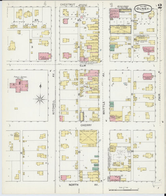 Sanborn Fire Insurance Map from Olney, Richland County, Illinois (1892), Sheet #0002 - Historic Sanborn Fire Insurance Map Print, vintage old map wall art, antique decor, genealogy gift, Illinois Illinois map