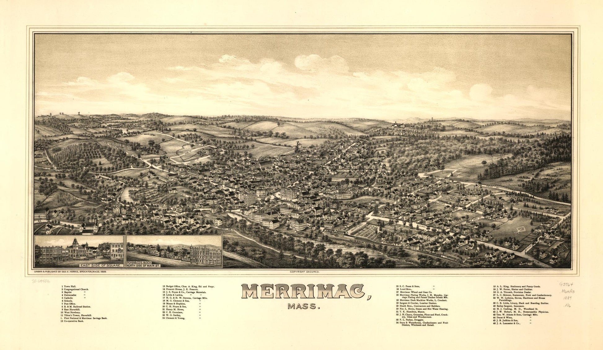 Merrimac, Mass. (1889) – Historic Bird’s-Eye View Panorama Print