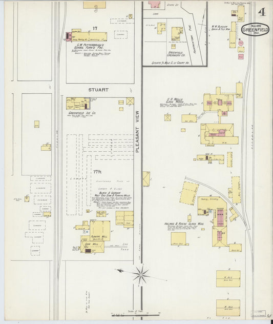 Sanborn Fire Insurance Map from Greenfield, Hancock County, Indiana (1892), Sheet #0004 - Historic Sanborn Fire Insurance Map Print, vintage old map wall art, antique decor, genealogy gift, Indiana Indiana map