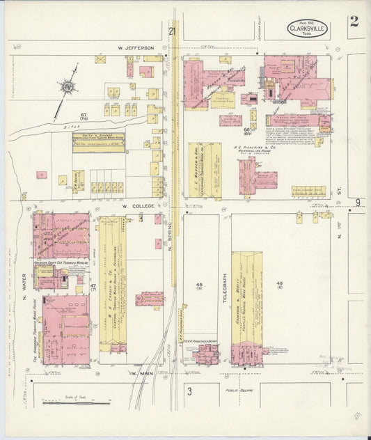 Sanborn Fire Insurance Map from Clarksville, Montgomery County, Tennessee (1913), Sheet #0002 - Historic Sanborn Fire Insurance Map Print, vintage old map wall art, antique decor, genealogy gift, Tennessee Tennessee map