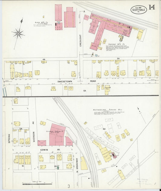 Sanborn Fire Insurance Map from Scottdale, Westmoreland County, Pennsylvania (1908), Sheet #0014 - Historic Sanborn Fire Insurance Map Print, vintage old map wall art, antique decor, genealogy gift, Pennsylvania Pennsylvania map