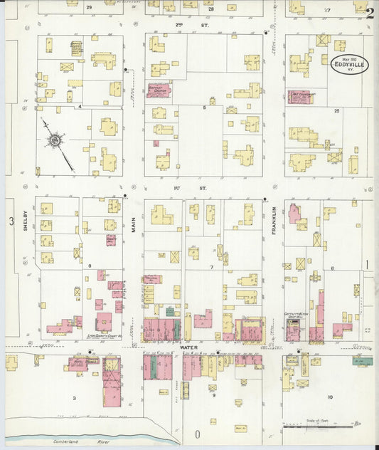Sanborn Fire Insurance Map from Eddyville, Lyon County, Kentucky (1910), Sheet #0002 - Historic Sanborn Fire Insurance Map Print, vintage old map wall art, antique decor, genealogy gift, Kentucky Kentucky map