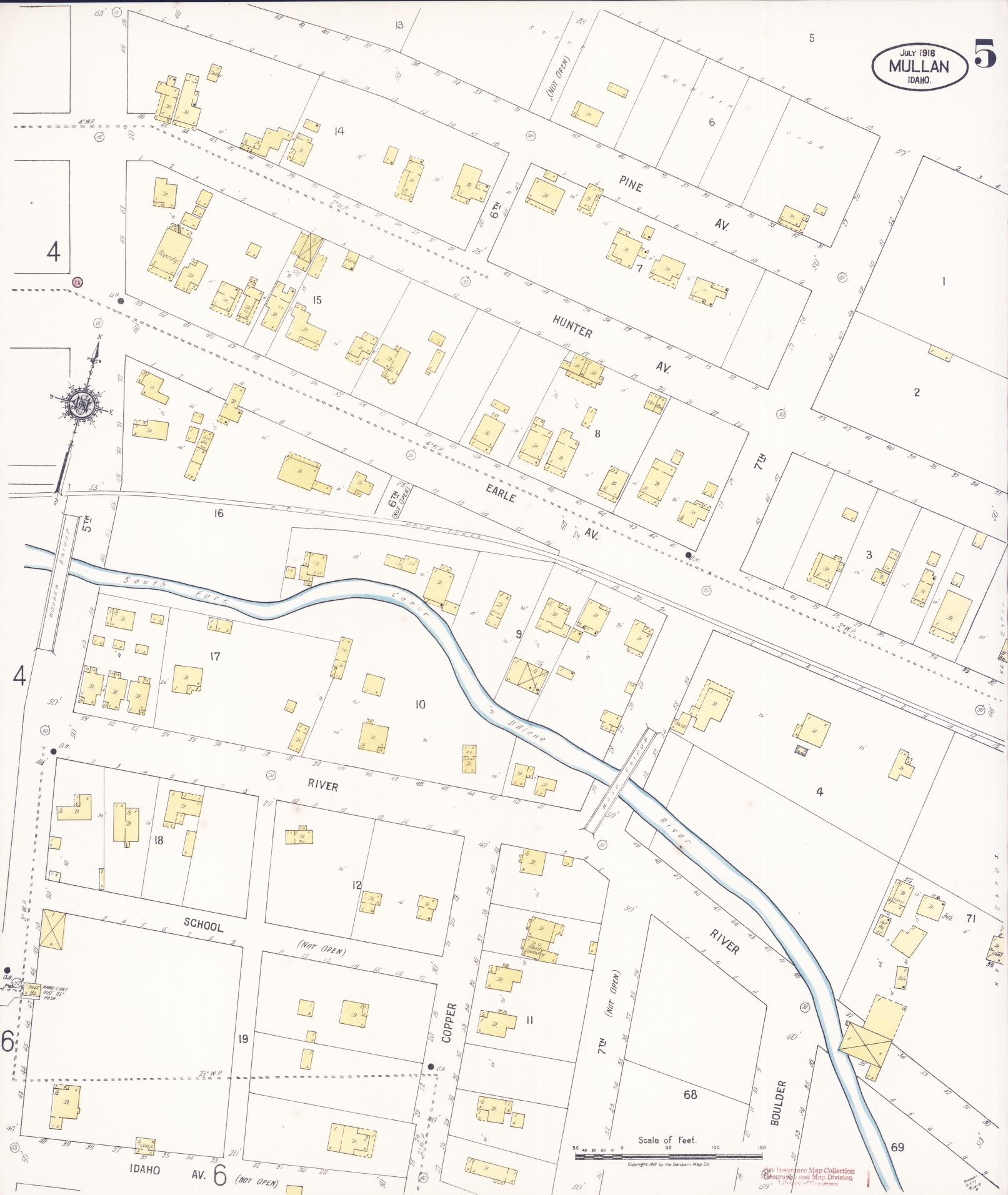 Sanborn Fire Insurance Map from Mullan, Shoshone County, Idaho (1918), Sheet #0005 - Historic Sanborn Fire Insurance Map Print, vintage old map wall art, antique decor, genealogy gift, Idaho Idaho map