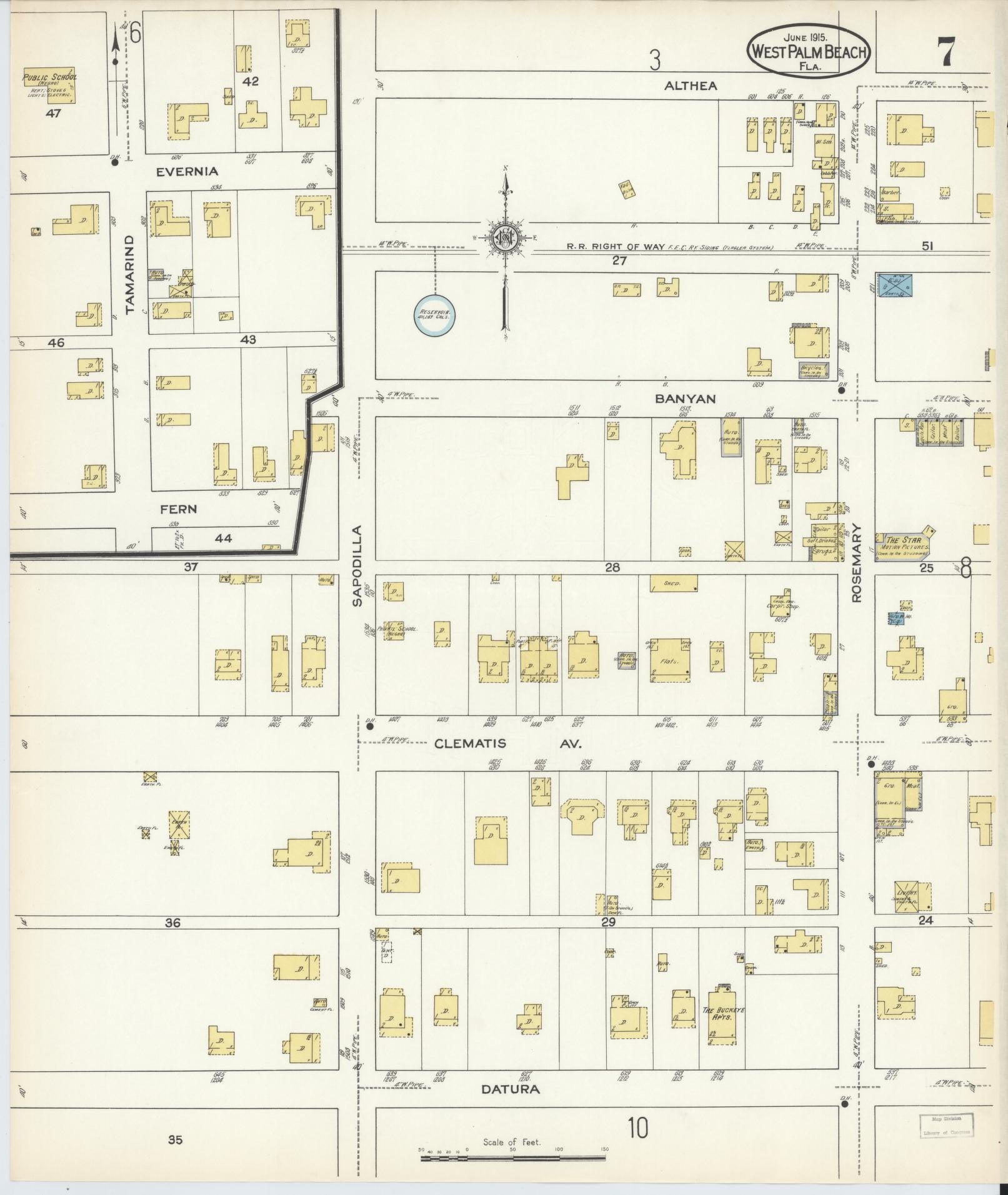 Sanborn Fire Insurance Map from West Palm Beach, Dade County, Florida (1915), Sheet #0007 - Complete Map Set gallery image, historic Sanborn map, vintage wall art, Florida Florida