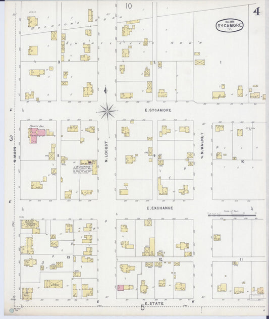 Sanborn Fire Insurance Map from Sycamore, De Kalb County, Illinois (1896), Sheet #0004 - Historic Sanborn Fire Insurance Map Print, vintage old map wall art, antique decor, genealogy gift, Illinois Illinois map