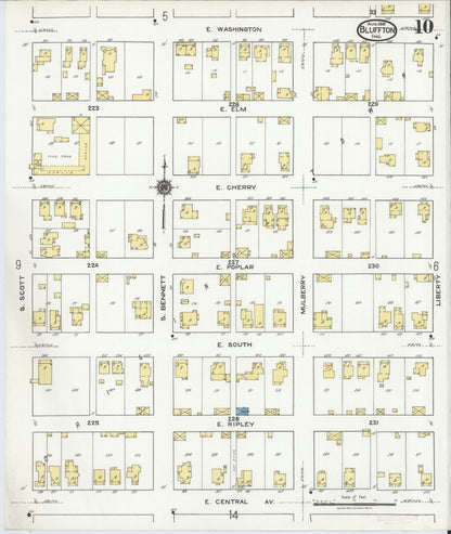 Sanborn Fire Insurance Map from Bluffton, Wells County, Indiana (1919), Sheet #0010 - Historic Sanborn Fire Insurance Map Print, vintage old map wall art, antique decor, genealogy gift, Indiana Indiana map