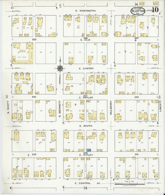 Sanborn Fire Insurance Map from Bluffton, Wells County, Indiana (1919), Sheet #0010 - Historic Sanborn Fire Insurance Map Print, vintage old map wall art, antique decor, genealogy gift, Indiana Indiana map