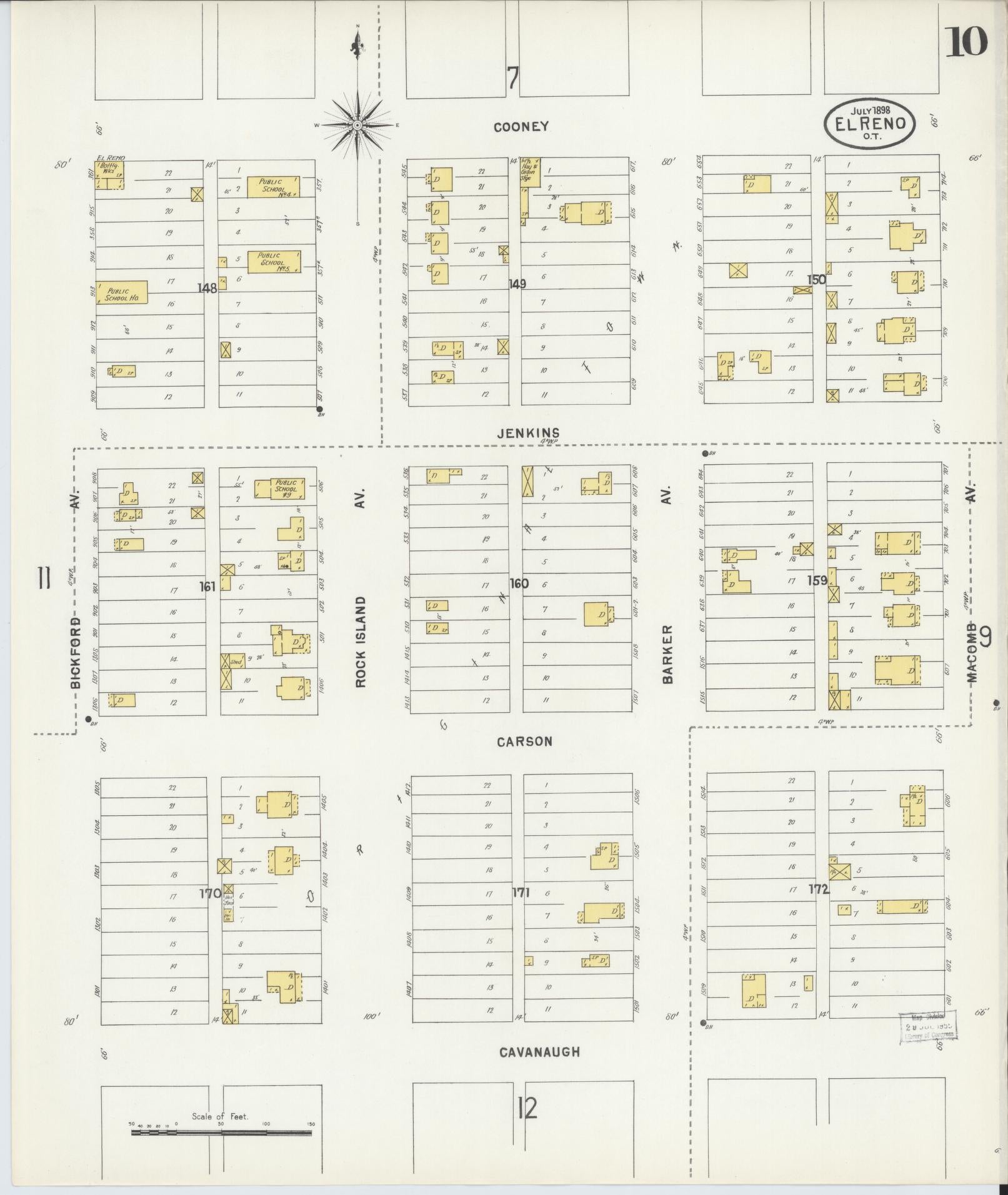 Sanborn Fire Insurance Map from El Reno, Canadian County, Oklahoma (1898), Sheet #0010 - Historic Sanborn Fire Insurance Map Print, vintage old map wall art, antique decor, genealogy gift, Oklahoma Oklahoma map