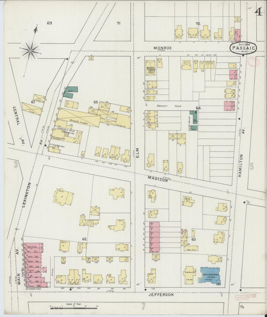 Sanborn Fire Insurance Map from Passaic, Passaic County, New Jersey (1894), Sheet #0004 - Historic Sanborn Fire Insurance Map Print, vintage old map wall art, antique decor, genealogy gift, New Jersey New Jersey map