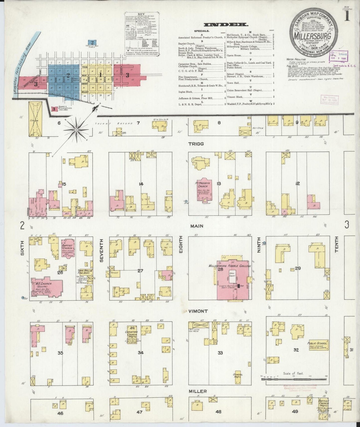 Sanborn Fire Insurance Map from Millersburg, Bourbon County, Kentucky (1909), Sheet #0001 - Complete Map Set gallery image, historic Sanborn map, vintage wall art, Kentucky Kentucky