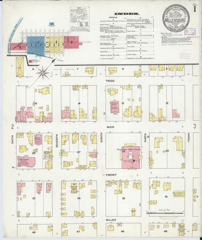 Sanborn Fire Insurance Map from Millersburg, Bourbon County, Kentucky (1909), Sheet #0001 - Complete Map Set gallery image, historic Sanborn map, vintage wall art, Kentucky Kentucky