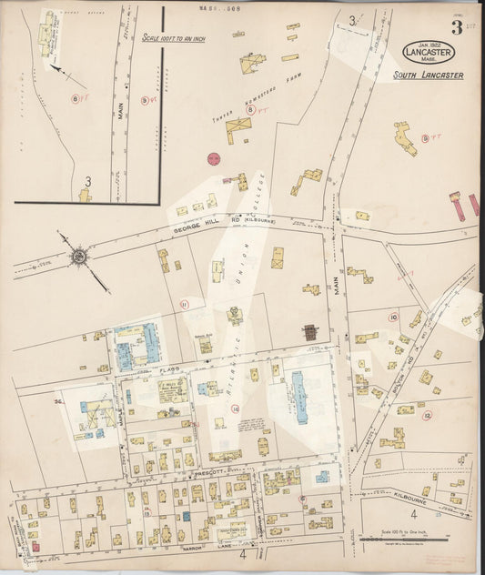 Sanborn Fire Insurance Map from Lancaster, Worcester County, Massachusetts (1945), Sheet #0003 - Historic Sanborn Fire Insurance Map Print, vintage old map wall art, antique decor, genealogy gift, Massachusetts Massachusetts map