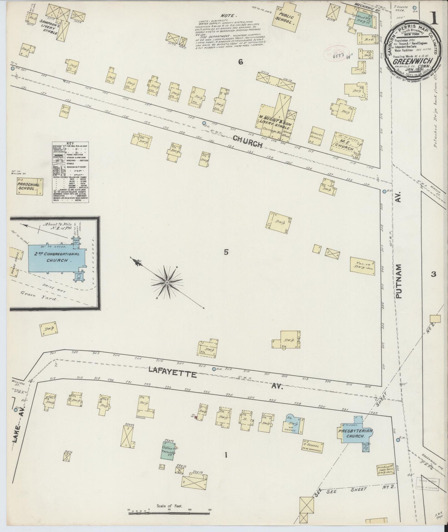 Sanborn Fire Insurance Map from Greenwich, Fairfield County, Connecticut (1891), Sheet #0001 - Complete Map Set gallery image, historic Sanborn map, vintage wall art, Connecticut Connecticut