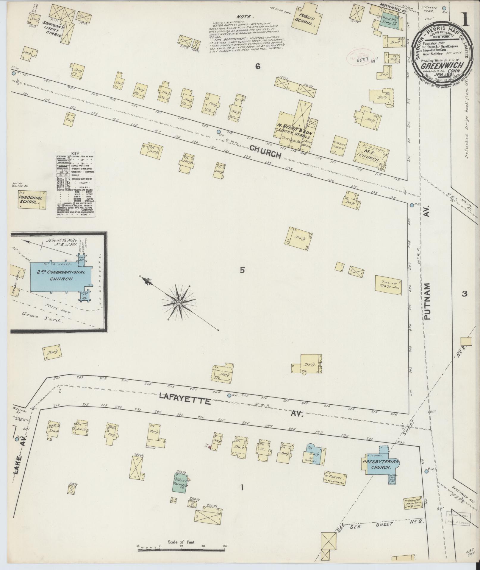Sanborn Fire Insurance Map from Greenwich, Fairfield County, Connecticut (1891), Sheet #0001 - Complete Map Set gallery image, historic Sanborn map, vintage wall art, Connecticut Connecticut