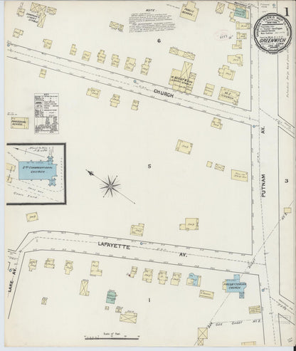 Sanborn Fire Insurance Map from Greenwich, Fairfield County, Connecticut (1891), Sheet #0001 - Complete Map Set gallery image, historic Sanborn map, vintage wall art, Connecticut Connecticut