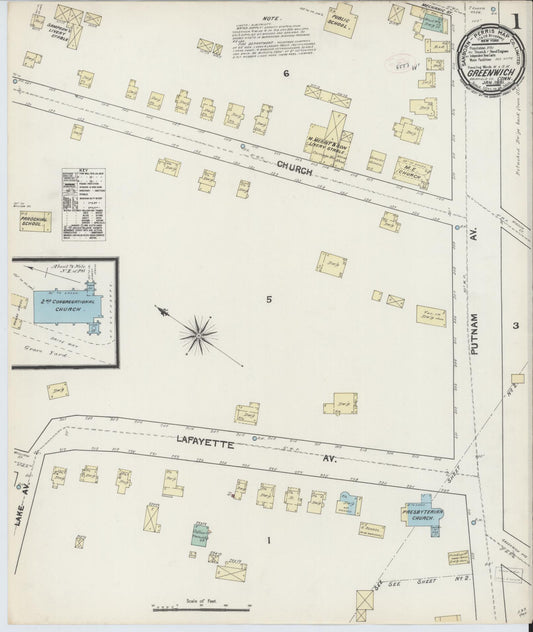 Sanborn Fire Insurance Map from Greenwich, Fairfield County, Connecticut (1891), Sheet #0001 - Complete Map Set gallery image, historic Sanborn map, vintage wall art, Connecticut Connecticut