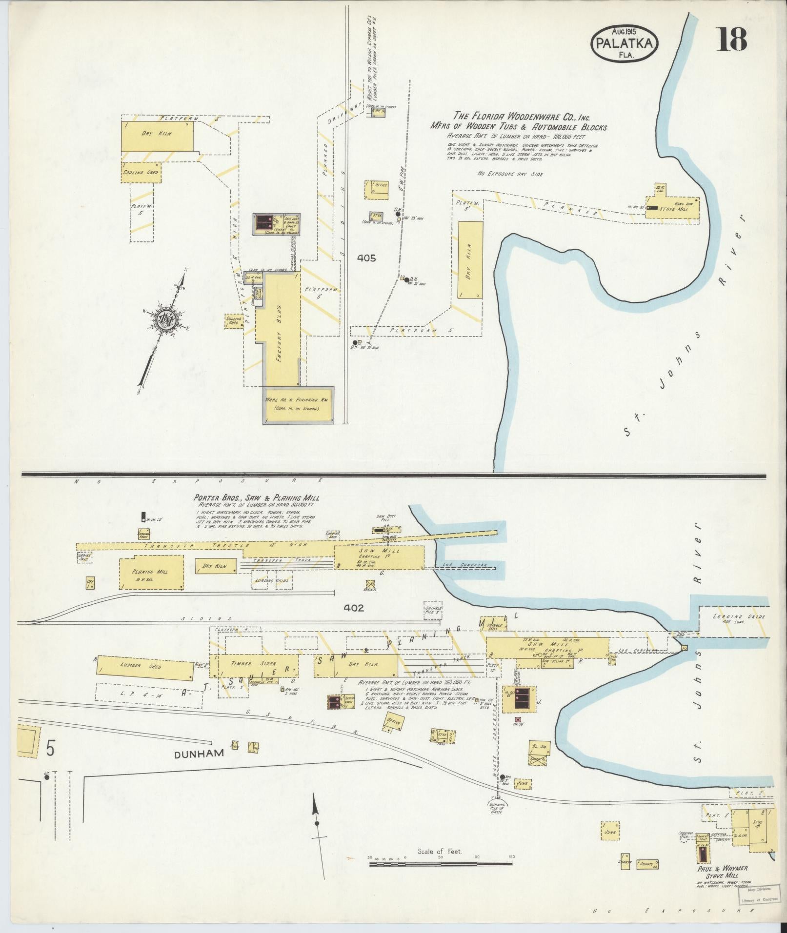 Sanborn Fire Insurance Map from Palatka, Putnam County, Florida (1915), Sheet #0018 - Complete Map Set gallery image, historic Sanborn map, vintage wall art, Florida Florida