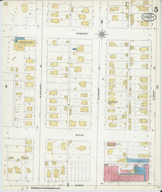 Sanborn Fire Insurance Map from Chanute, Neosho County, Kansas (1906), Sheet #0005 - Historic Sanborn Fire Insurance Map Print, vintage old map wall art, antique decor, genealogy gift, Kansas Kansas map