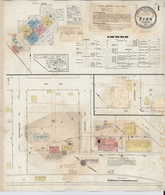 Sanborn Fire Insurance Map from Ryan, Jefferson County, Oklahoma (1932), Sheet #0001 - Complete Map Set gallery image, historic Sanborn map, vintage wall art, Oklahoma Oklahoma