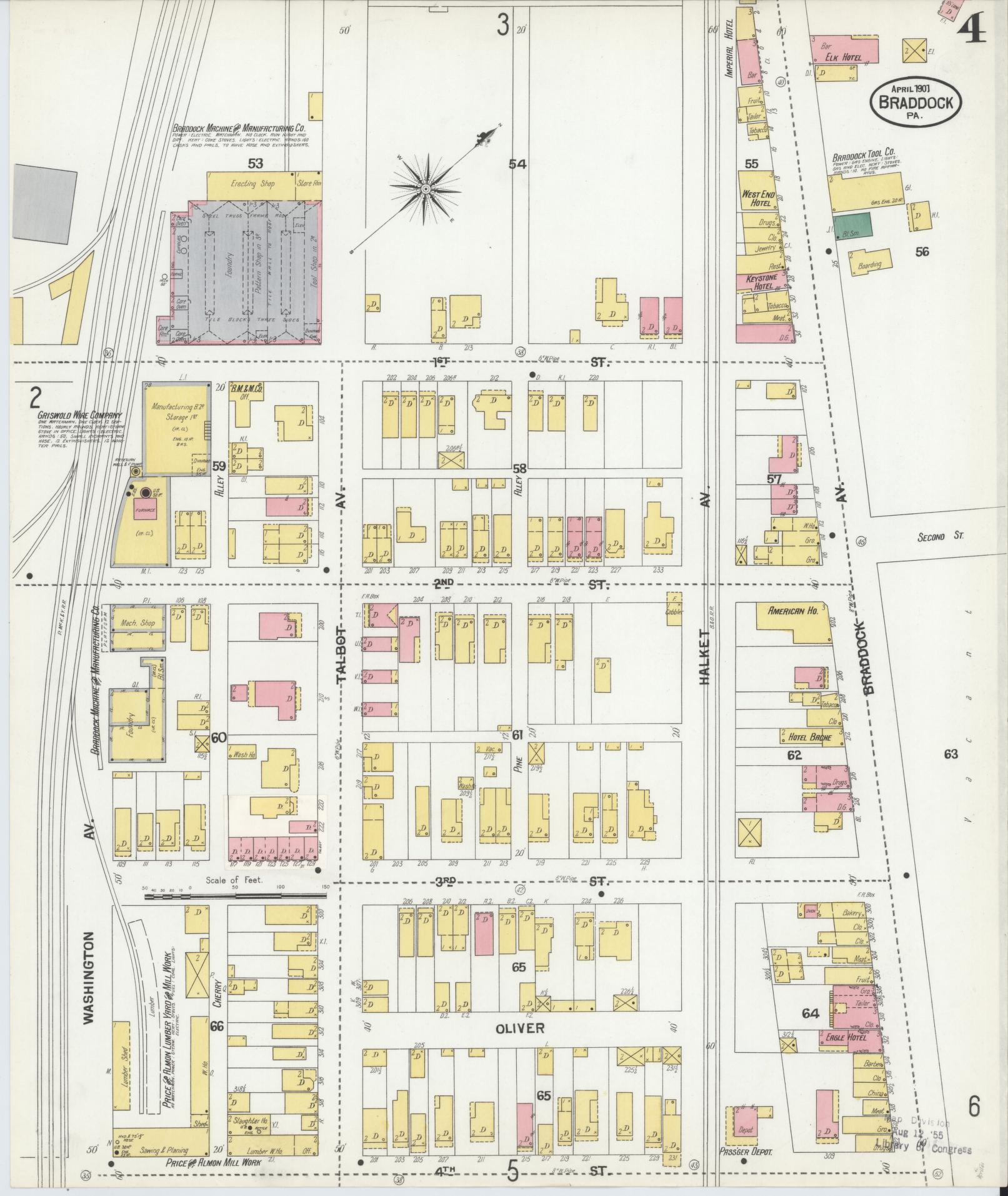 Sanborn Fire Insurance Map from Braddock, Allegheny County, Pennsylvania (1901), Sheet #0004 - Historic Sanborn Fire Insurance Map Print, vintage old map wall art, antique decor, genealogy gift, Pennsylvania Pennsylvania map