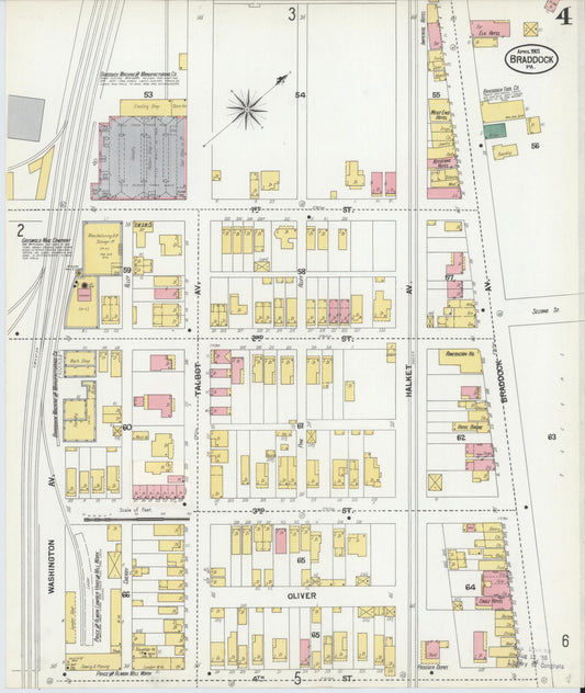 Sanborn Fire Insurance Map from Braddock, Allegheny County, Pennsylvania (1901), Sheet #0004 - Historic Sanborn Fire Insurance Map Print, vintage old map wall art, antique decor, genealogy gift, Pennsylvania Pennsylvania map