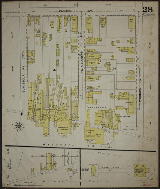 Sanborn Fire Insurance Map from Atlantic City, Atlantic County, New Jersey (1886), Sheet #0028 - Historic Sanborn Fire Insurance Map Print, vintage old map wall art, antique decor, genealogy gift, New Jersey New Jersey map