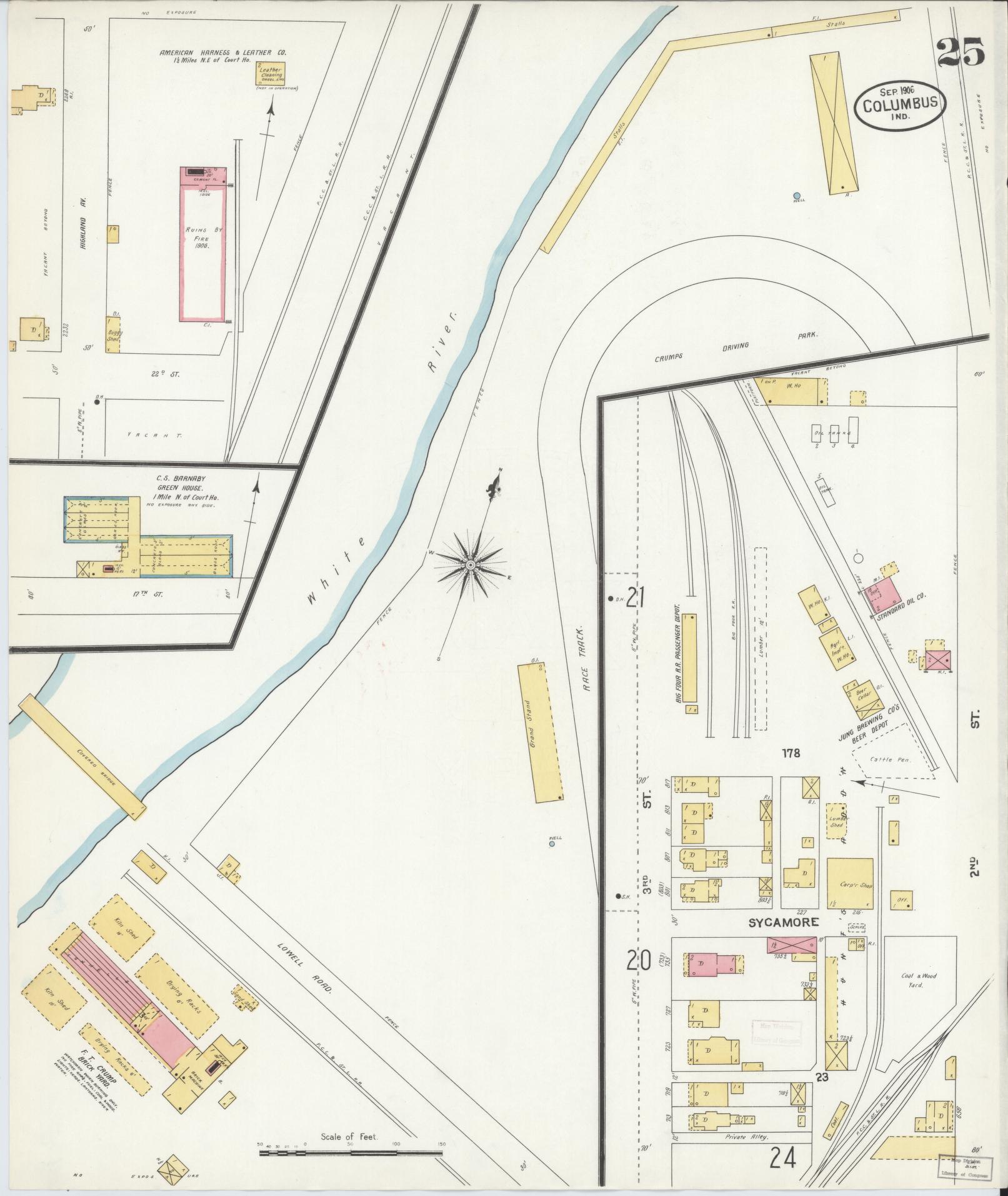 Sanborn Fire Insurance Map from Columbus, Bartholomew County, Indiana (1906), Sheet #0025 - Historic Sanborn Fire Insurance Map Print, vintage old map wall art, antique decor, genealogy gift, Indiana Indiana map