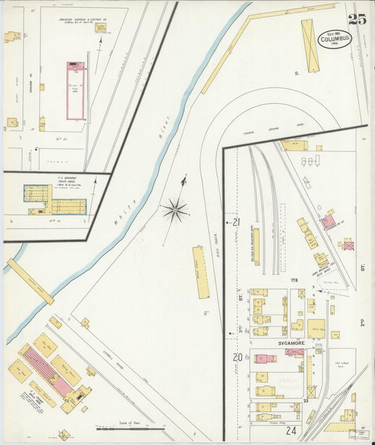 Sanborn Fire Insurance Map from Columbus, Bartholomew County, Indiana (1906), Sheet #0025 - Historic Sanborn Fire Insurance Map Print, vintage old map wall art, antique decor, genealogy gift, Indiana Indiana map