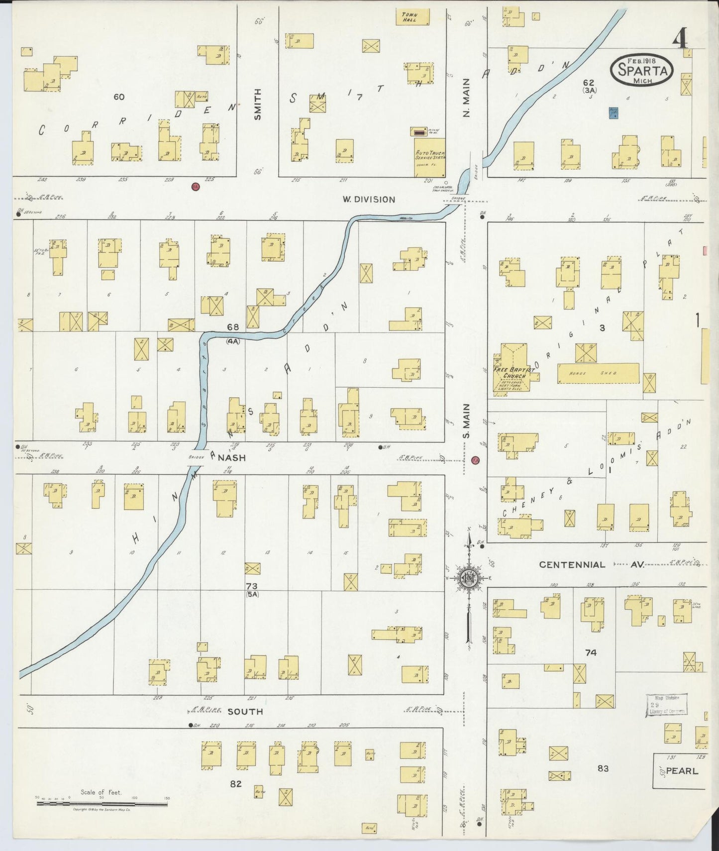 Sanborn Fire Insurance Map from Sparta, Kent County, Michigan (1918), Sheet #0004 - Historic Sanborn Fire Insurance Map Print, vintage old map wall art, antique decor, genealogy gift, Michigan Michigan map