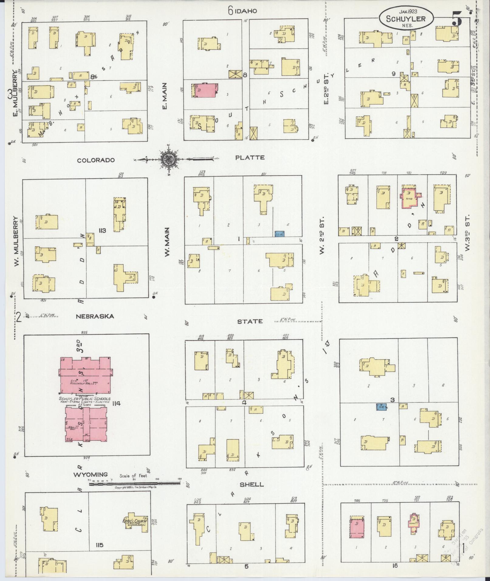 Sanborn Fire Insurance Map from Schuyler, Colfax County, Nebraska (1923), Sheet #0005 - Complete Map Set gallery image, historic Sanborn map, vintage wall art, Nebraska Nebraska