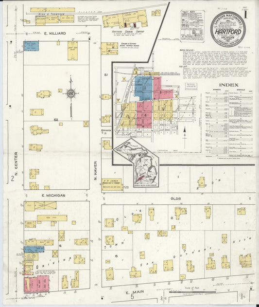 Sanborn Fire Insurance Map from Hartford, Van Buren County, Michigan (1921), Sheet #0001 - Historic Sanborn Fire Insurance Map Print, vintage old map wall art, antique decor, genealogy gift, Michigan Michigan map